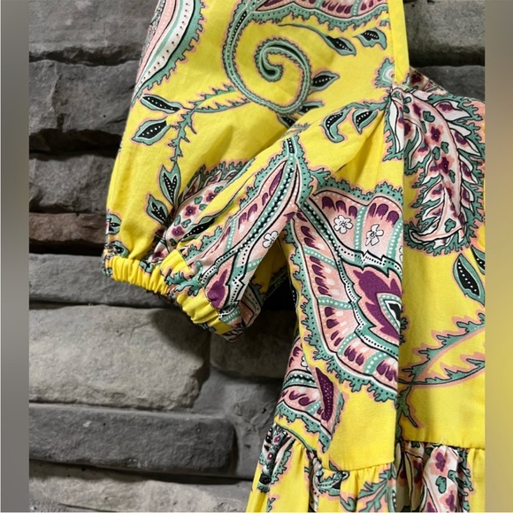 Zara blogger yellow paisley printed puff sleeve maxi dress peasant smock - Picture 6 of 13